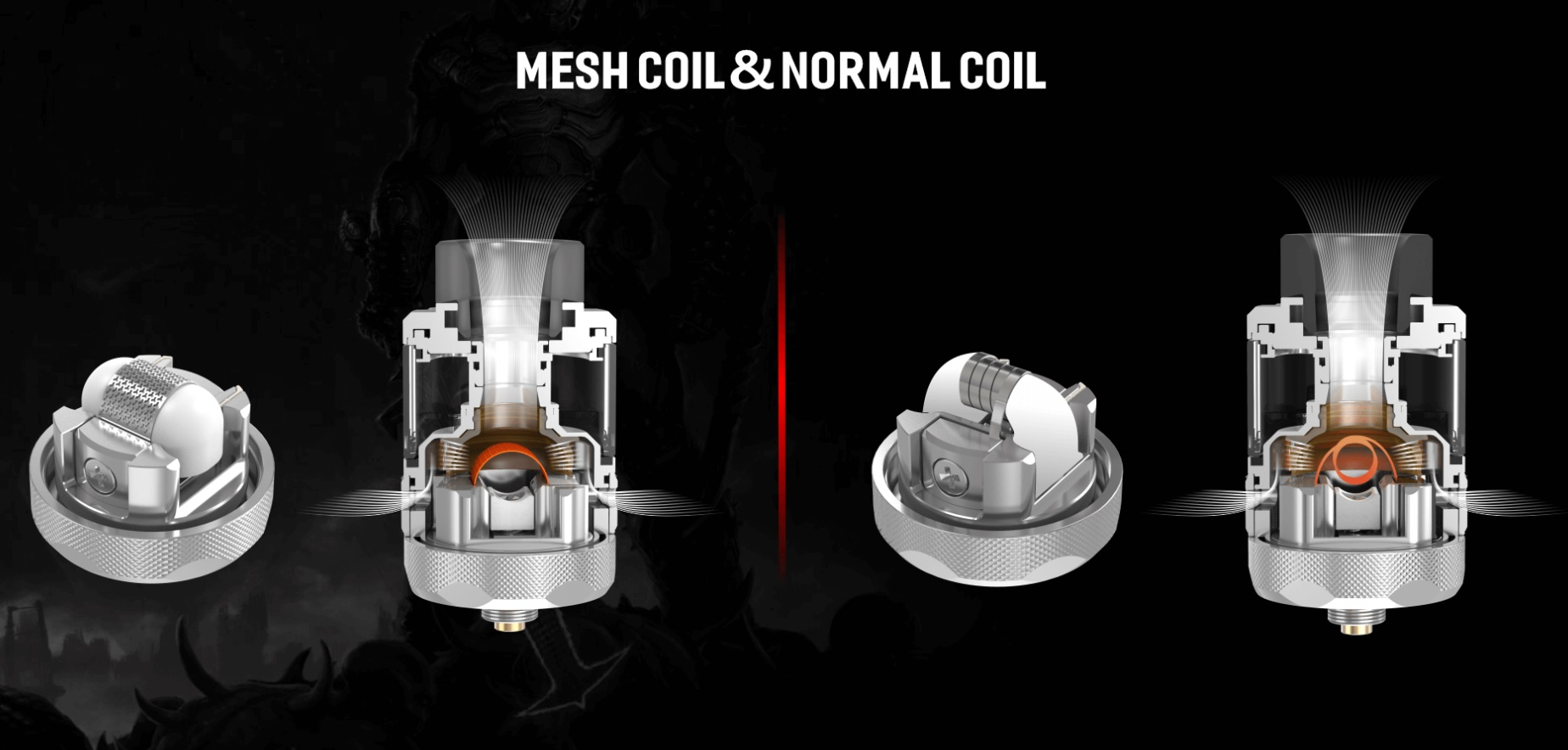 Damn Vape Doom X RTA Ansicht Mesh und normale Coil