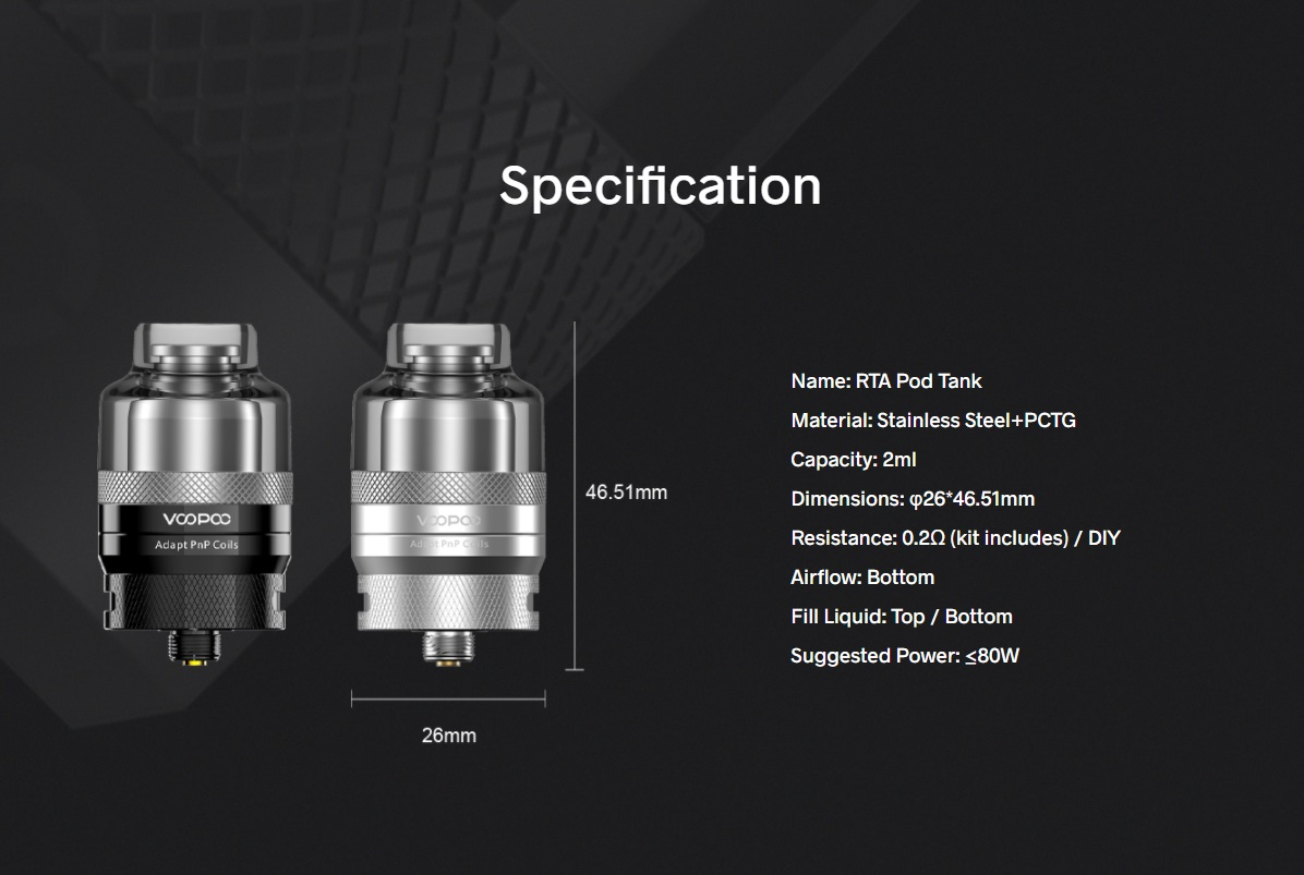 Voopoo P'n'P RTA Spezifikationen