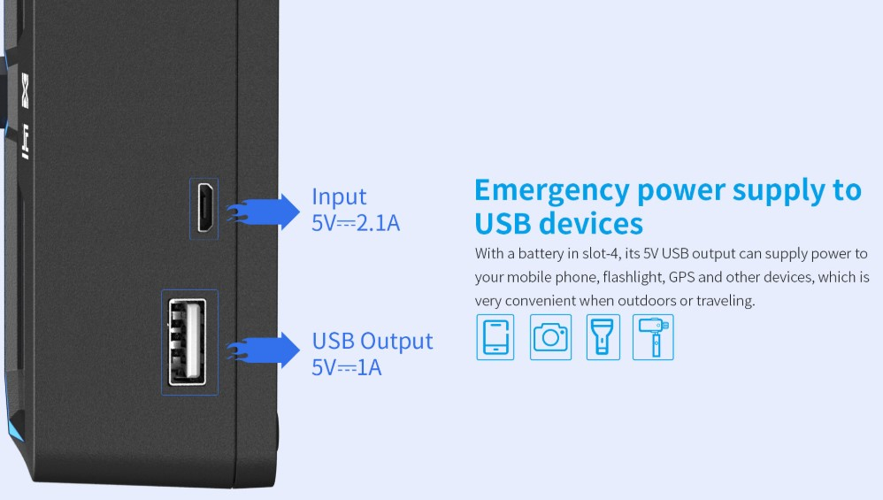 Xtar X4 Ansicht USB Ein- und Ausgang